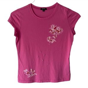 Girls Pink Floral Beaded T Shirt XL